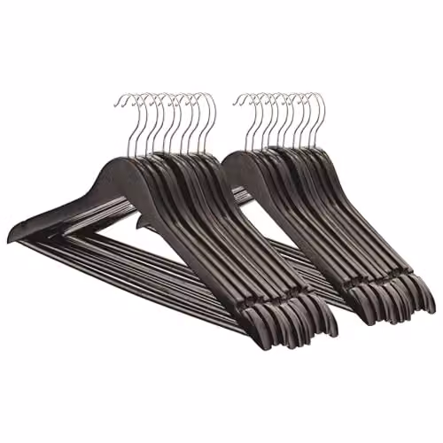 Harbour Housewares Black Wooden Coat Hangers with Swivel Hook and Trouser Bar, Pack of 20 – 1