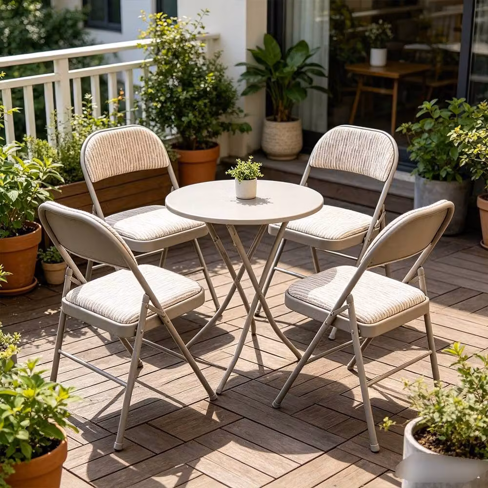 Ventryn Grey Striped Fabric Upholstered Folding Chairs, 4 Pack – 2