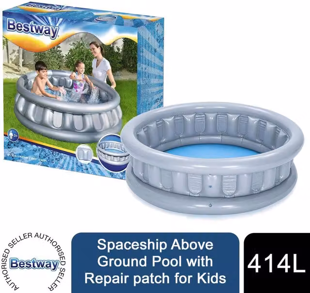 Bestway Kids Spaceship Inflatable Round Above Ground Pool in Grey