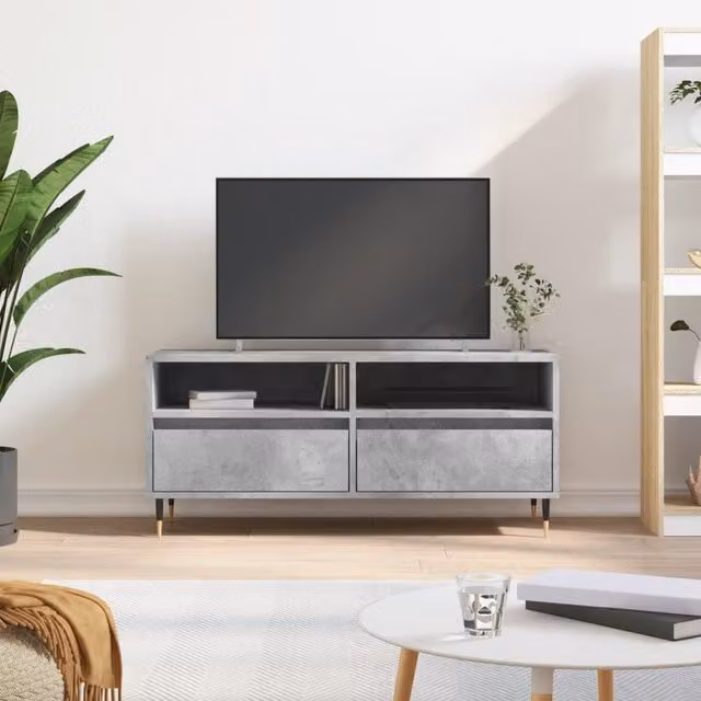 Berkfield Home Industrial TV Cabinet in Concrete Grey, W/D/H: 100 x 34.5 x 44.5 cm