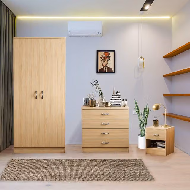 Vida Designs Riano 3 Piece Bedroom Furniture Set in Pine Brown, including Wardrobe, Chest of Drawers and Nightstand – 1
