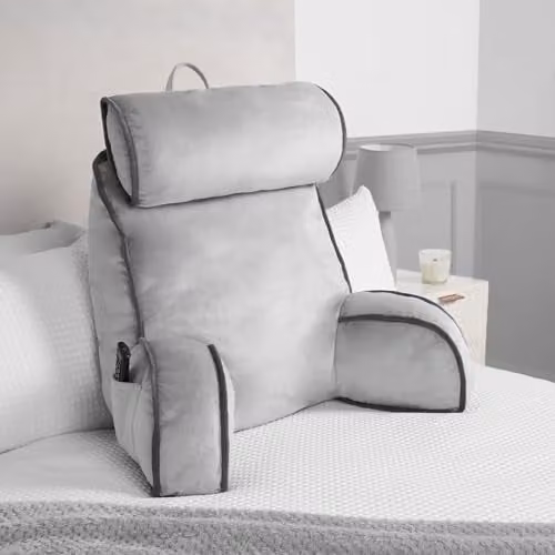 OHS Grey Reading Pillow with Head Rest and Detachable Neck Bolster for Back and Neck Support