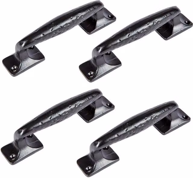 Hammer and Tongs Forged Iron Barn Door Handles, Matt Black, Pack of 4, H: 15 cm