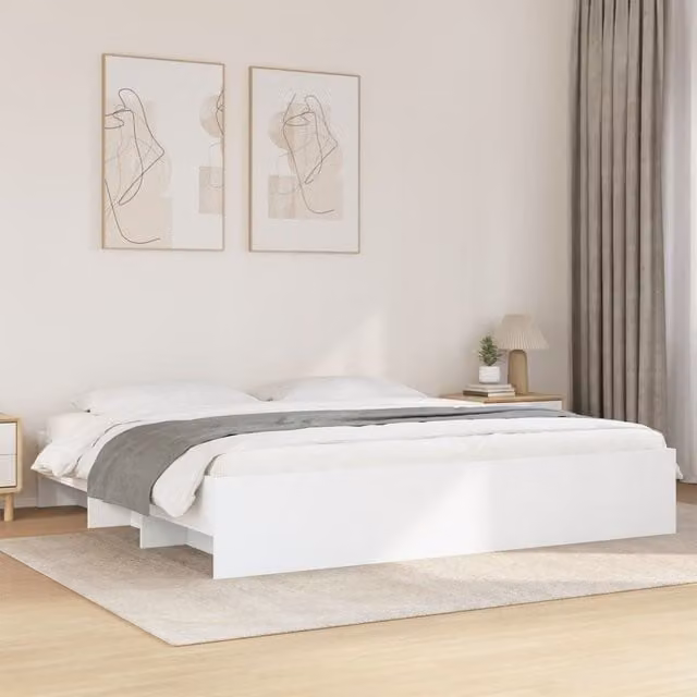 Berkfield Home White Engineered Wood Bed Frame with Side Compartments, 200 x 200 cm