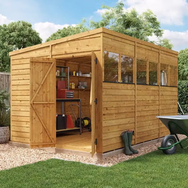 BillyOh Switch Overlap Pent Wooden Garden Shed with Window in Brown