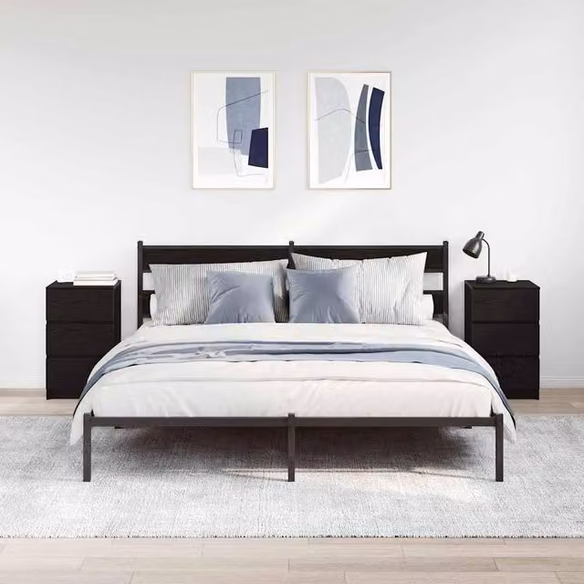 Berkfield Home Set of 2 Durable Black Bedside Cabinets with 3 Drawers, W/D/H: 39 x 35 x 65 cm – 1