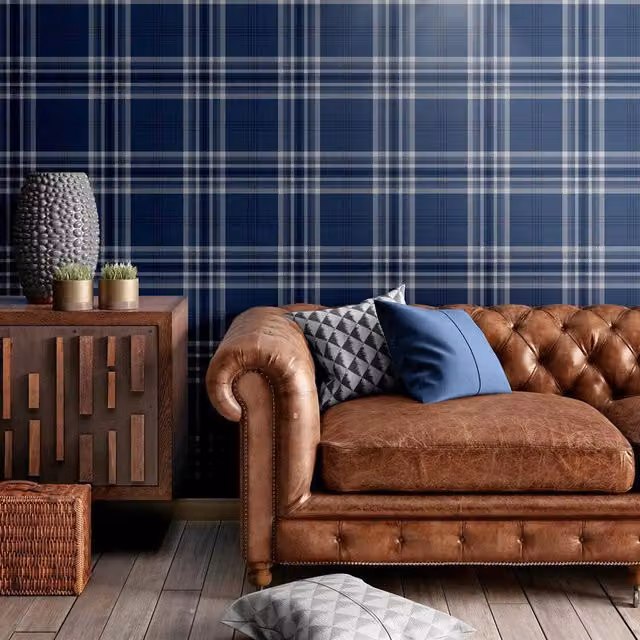 Catherine Lansfield Kelso Check Wallpaper in Navy Blue