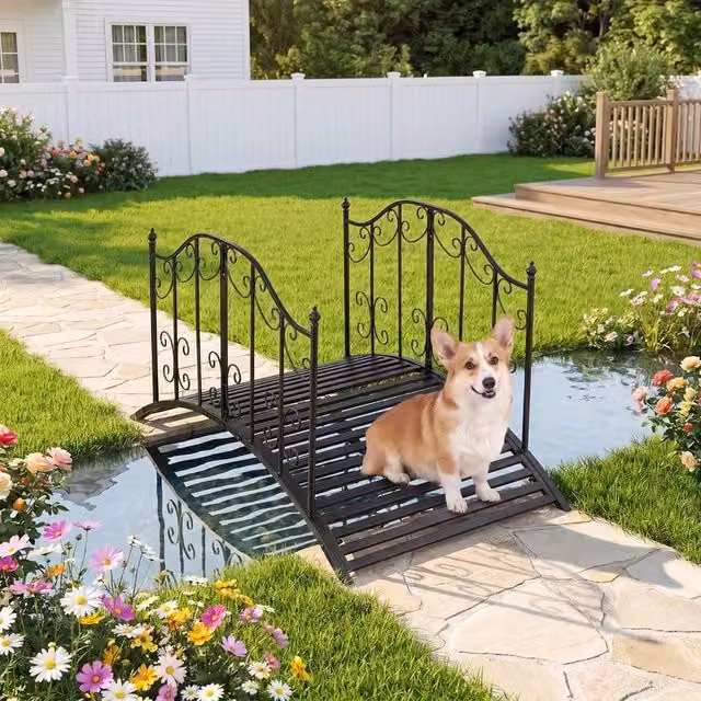 Kelvenix Black Metal Decorative Garden Bridge, Width: 118 cm