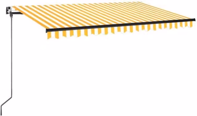 Berkfield Home Manual Retractable Awning with LED, Yellow and White Striped Polyester, W: 450 cm, D: 350 cm – 1