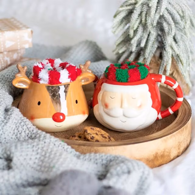KDMK Cozy Reindeer Mug and Fluffy Socks Gift Set in Brown, Red, White and Multicolour