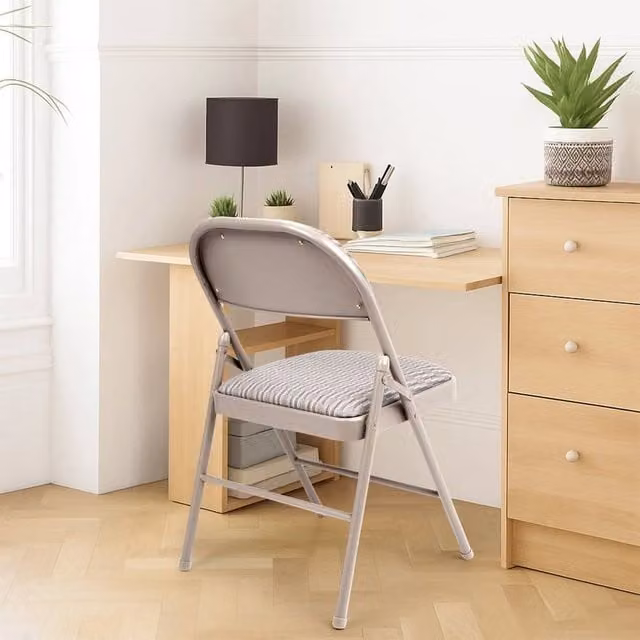 KORVIXA Metal Folding High Back Chair in Beige