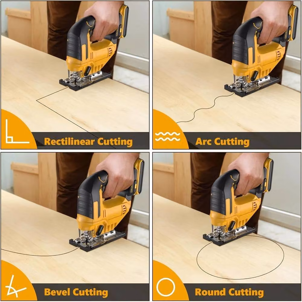 SPETLEK Cordless Jig Saw for DeWALT 20V Battery with 0-45 Degree Bevel Cut for Woodworking, Yellow – 2