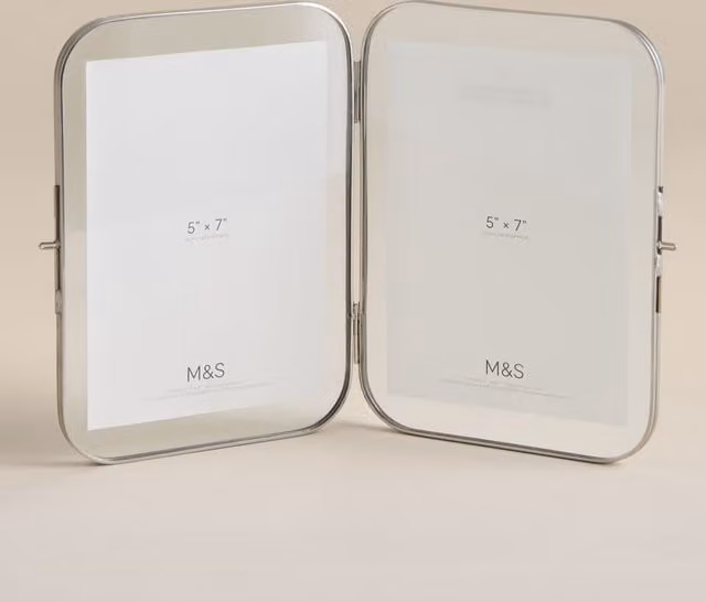 M&S Metal Rounded Double Photo Frame in Silver, 5x7 inch