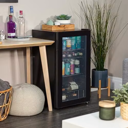 Kuhla 93 Litre Under Counter Glass Door Drinks Cooler in Black with LED Interior Light – 4