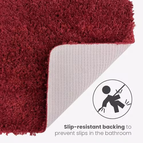 Odyssey Collection Deep Pile Shaggy Microfibre Bath Mat, Burgundy, W: 40 cm, D: 60 cm, H: 2 cm – 5