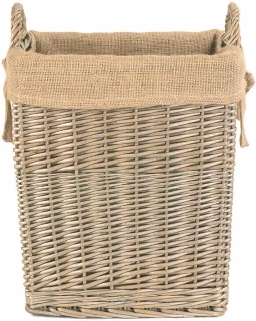 Red Hamper Small Rectangular Wicker Log Basket with Hessian Lining in Brown and Red