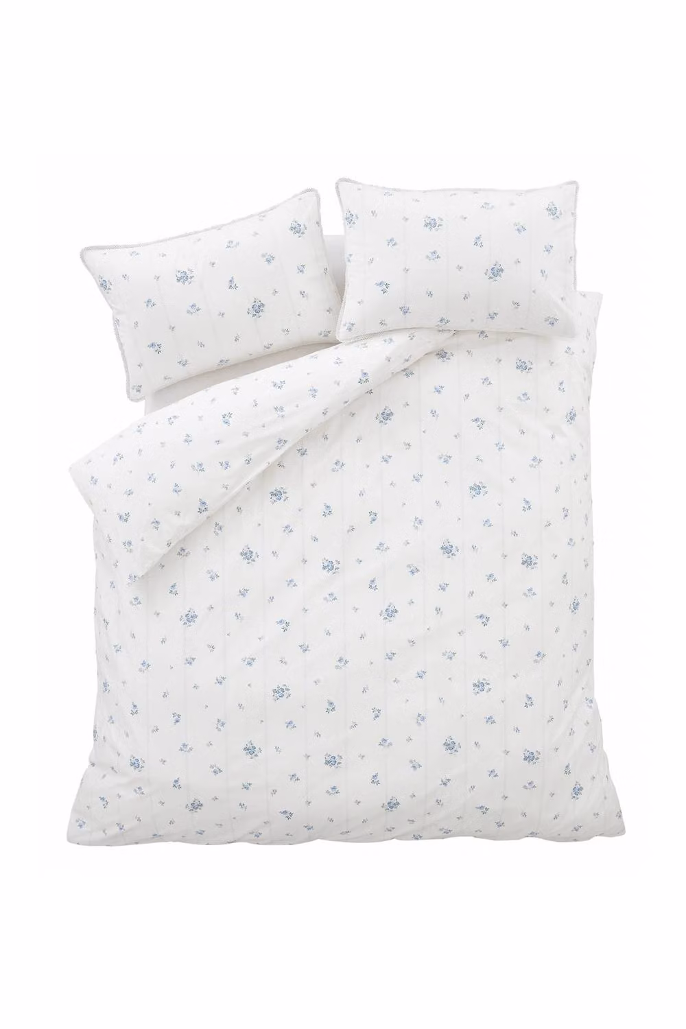 Bianca Vintage Rosebud Lace 200 TC Cotton Percale Reversible Duvet Cover and Pillowcase Set in Blue, W/H: 180 x 200 cm – 2
