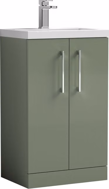 Balterley Modern Satin Green Freestanding Bathroom Vanity Basin Unit with Soft Close Hinged Doors