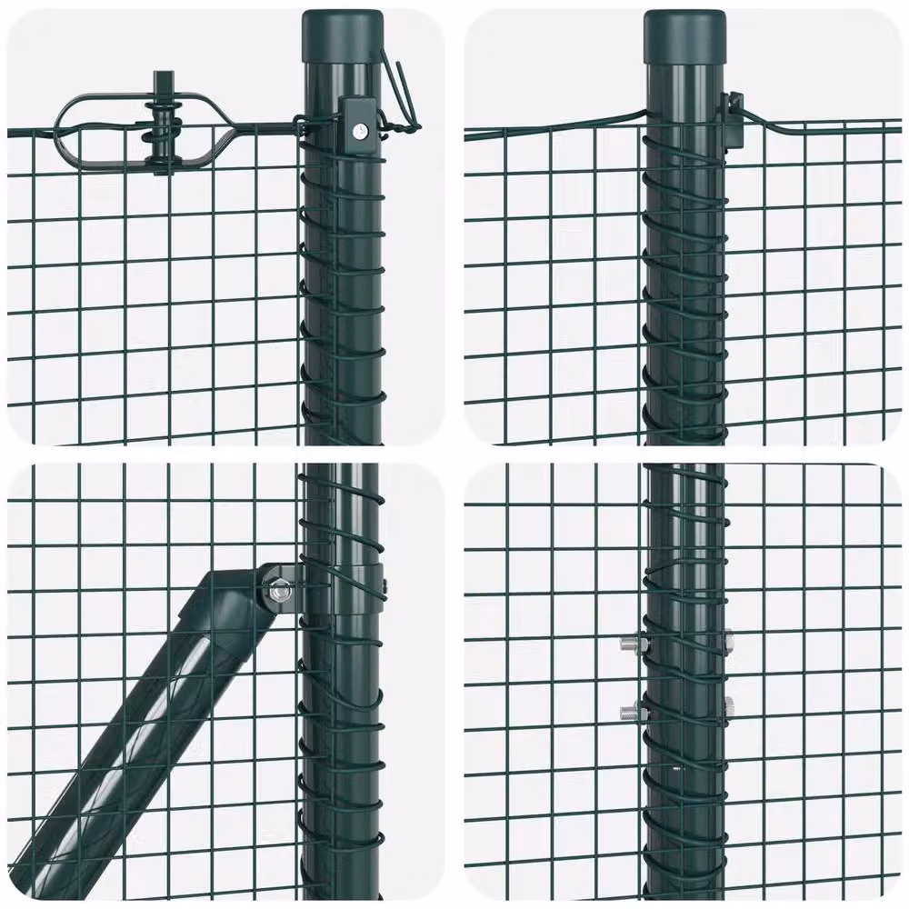 Berkfield Home Green Powder-Coated Steel Welded Wire Fence with 13 Round In-Ground Flanged Posts, W: 25 m, H: 1.5 m – 5