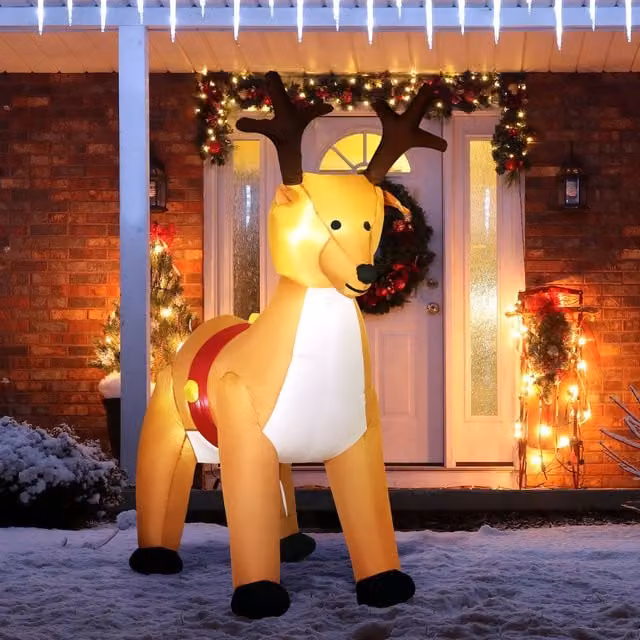 HOMCOM 6ft Inflatable Reindeer Christmas Decoration in Yellow – 1