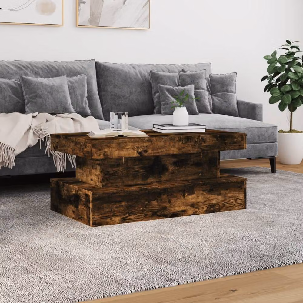 Berkfield Home Modern Rectangular Coffee Table with LED Lights in Smoked Oak Brown, W/D/H: 90 x 50 x 40 cm – 4