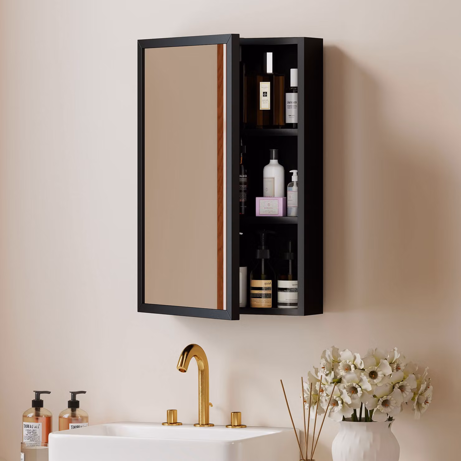 kleankin Black Wall Mounted Bathroom Mirror Cabinet with Internal Shelves, W/D/H: 40 x 12 x 60 cm – 2