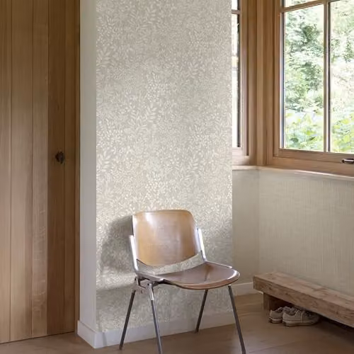 Grandeco Embroidery Stitched Organic Foliage Trail Wallpaper in Beige – 2
