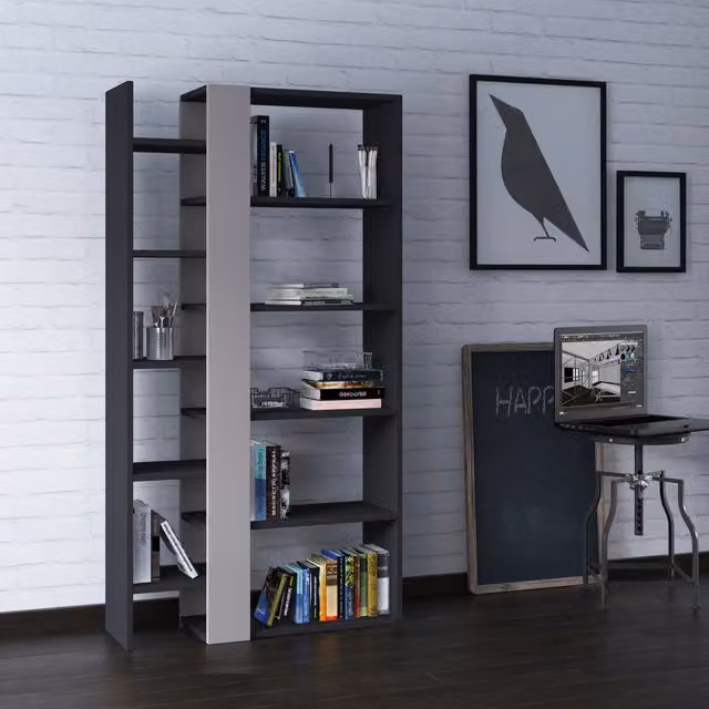 Decortie Lift Modern Bookcase Display Unit in Anthracite Grey, W/D/H: 80 x 29 x 151 cm