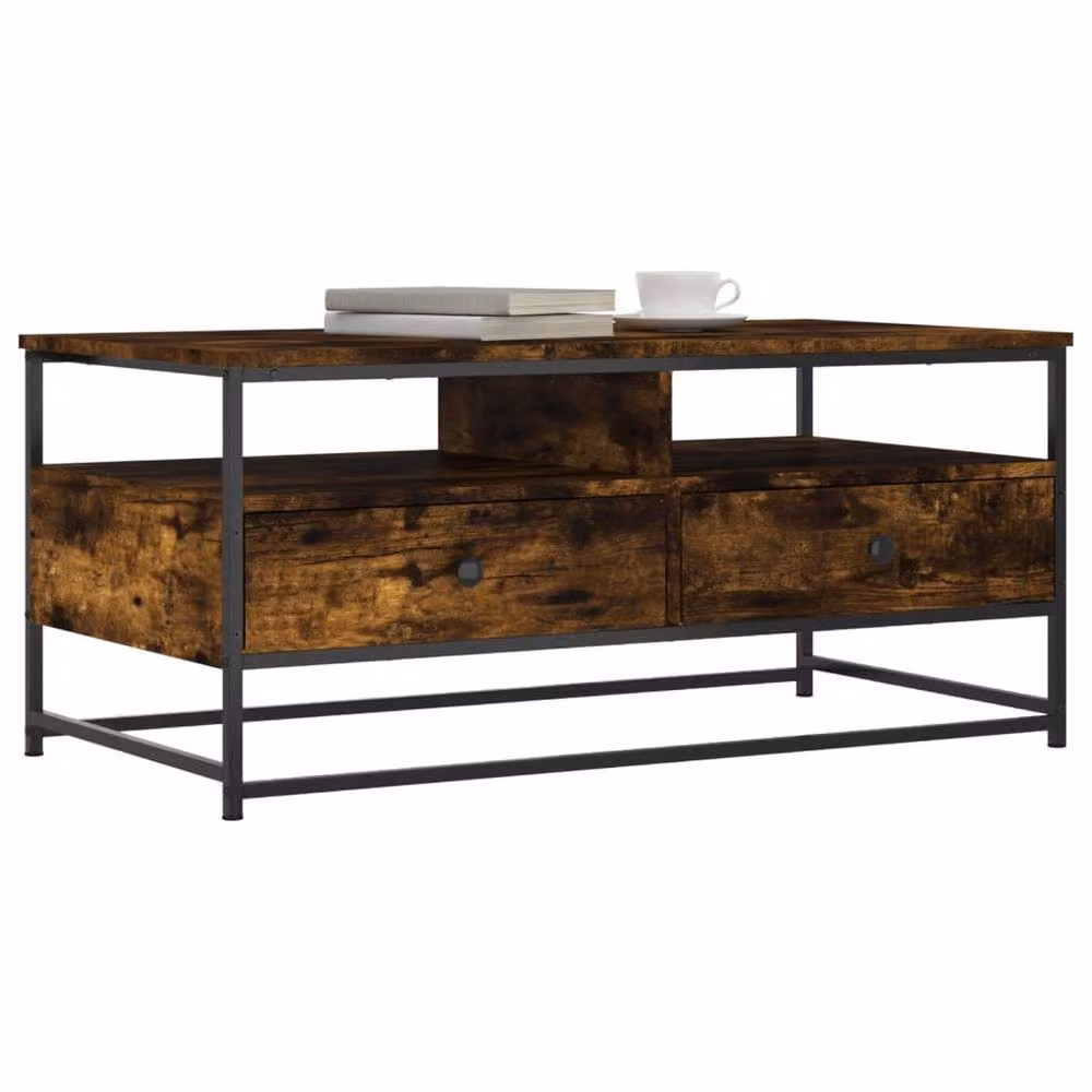 Berkfield Home Smoked Oak Coffee Table in Brown, W/D/H: 100 x 51 x 45 cm – 3