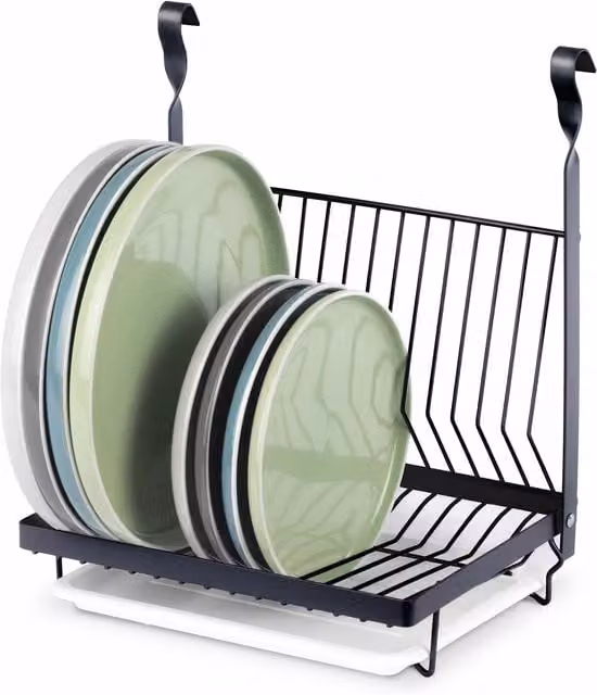 LIVIVO Hanging Steel Dish Drainer Rack with Drip Tray in Grey and Black – 1