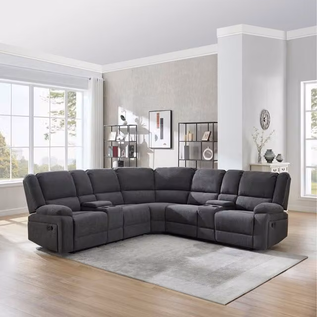 More4Homes Praga L-Shape Corner Fabric Recliner Sofa in Grey with Cup Holders