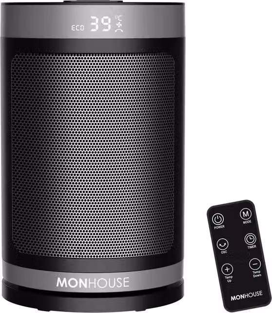 MONHOUSE 1500W Ceramic Fan Heater in Grey with Timer and Freestanding Design – 7