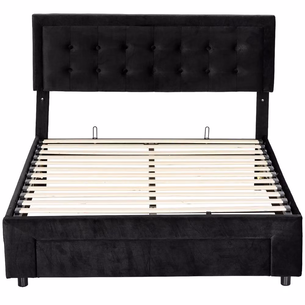STILVORA Modern Upholstered Velvet Ottoman Bed Frame with Lift Up Base in Black, W/D/H: 180 x 200 x 157.5 cm – 5
