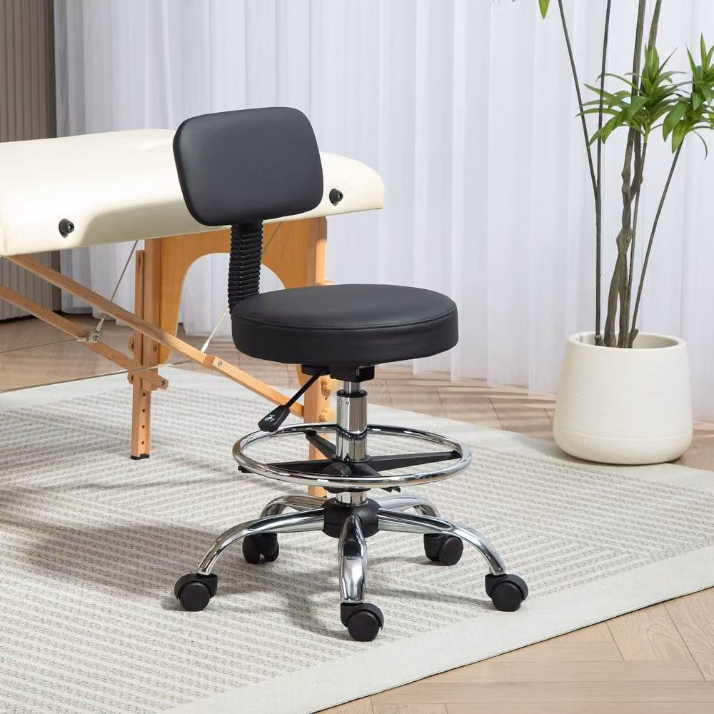 Rolipo Black Synthetic Leather Drafting Office Chair with Adjustable Height, Footring and 360 Degree Swivel – 3