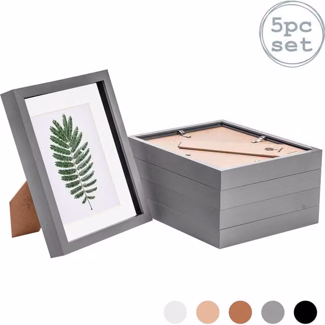 Nicola Spring Pack of 5 Rectangular 3D Box Photo Frames in Grey and White with Glass and Plastic, W: 25.4 cm, H: 25.4 cm, D: 20.32 cm