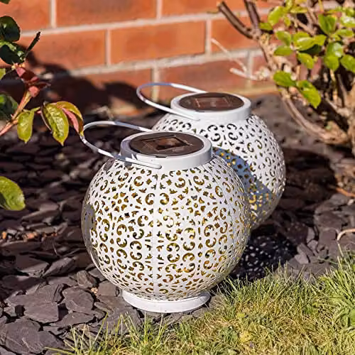 ValueLights Solar White Sphere Hanging Garden Lanterns, Set of 2 – 3
