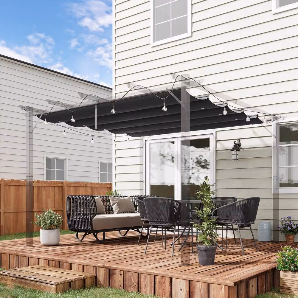 Outsunny Matteo Dark Grey Retractable Pergola Canopy Replacement Fabric, Polyester, W/D: 250 x 255 cm – 2