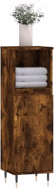 Berkfield Home Smoked Oak Bathroom Cabinet in Brown, W/D/H: 30 x 30 x 100 cm
