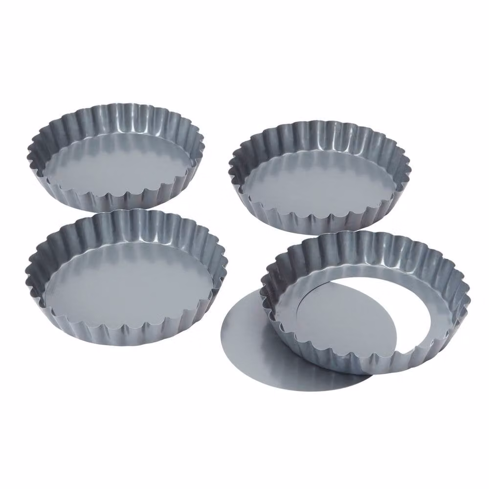 Dexam Set of 4 Non-Stick Round Silver Quiche and Tart Pans, Diameter: 12 cm – 2