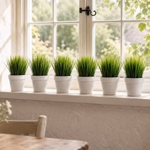 Leaf UK Pack of 6 Green Artificial Grass Plants, Height: 22 cm – 1