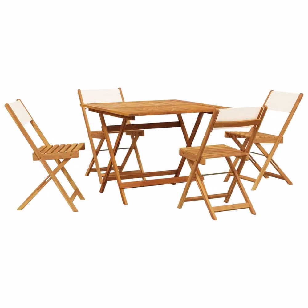 Berkfield Home 5 Piece Modern Garden Dining Set in Cream White Fabric and Brown Acacia Wood – 2