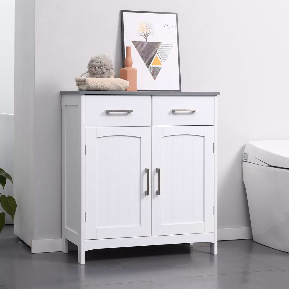Wyld Haus Tova White Bathroom Storage Cabinet with 2 Drawers and Double Doors, H 76 cm x W 68 cm x D 33 cm – 3