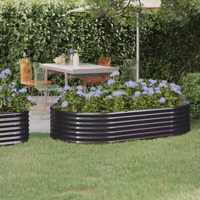 Berkfield Home Garden Powder-coated Steel Raised Bed in Anthracite Black, W/D/H: 175 x 100 x 36 cm