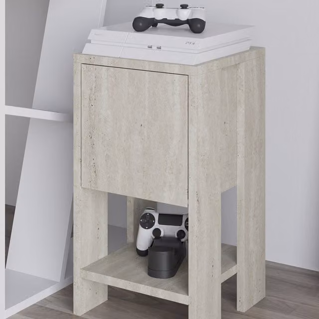 Decortie Ema Contemporary Bedside Table in Beige Travertine Stone and MDF