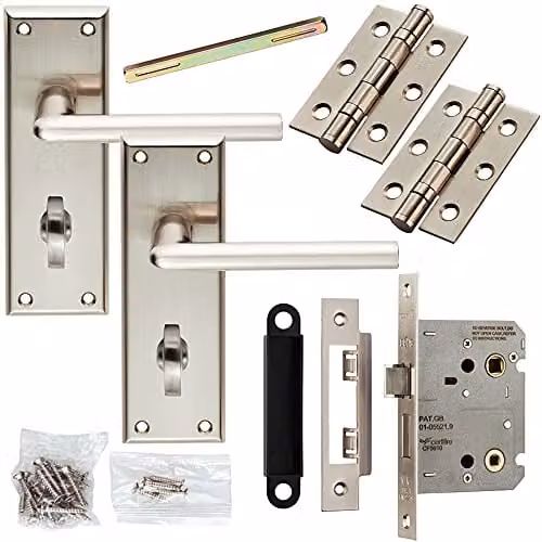 Loops Door Handle and Bathroom Lock Pack in Brushed Silver Nickel – 1
