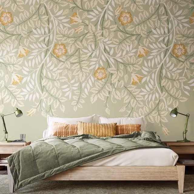 Origin Murals Cascading Rosehip Floral Wall Mural in Sage Green