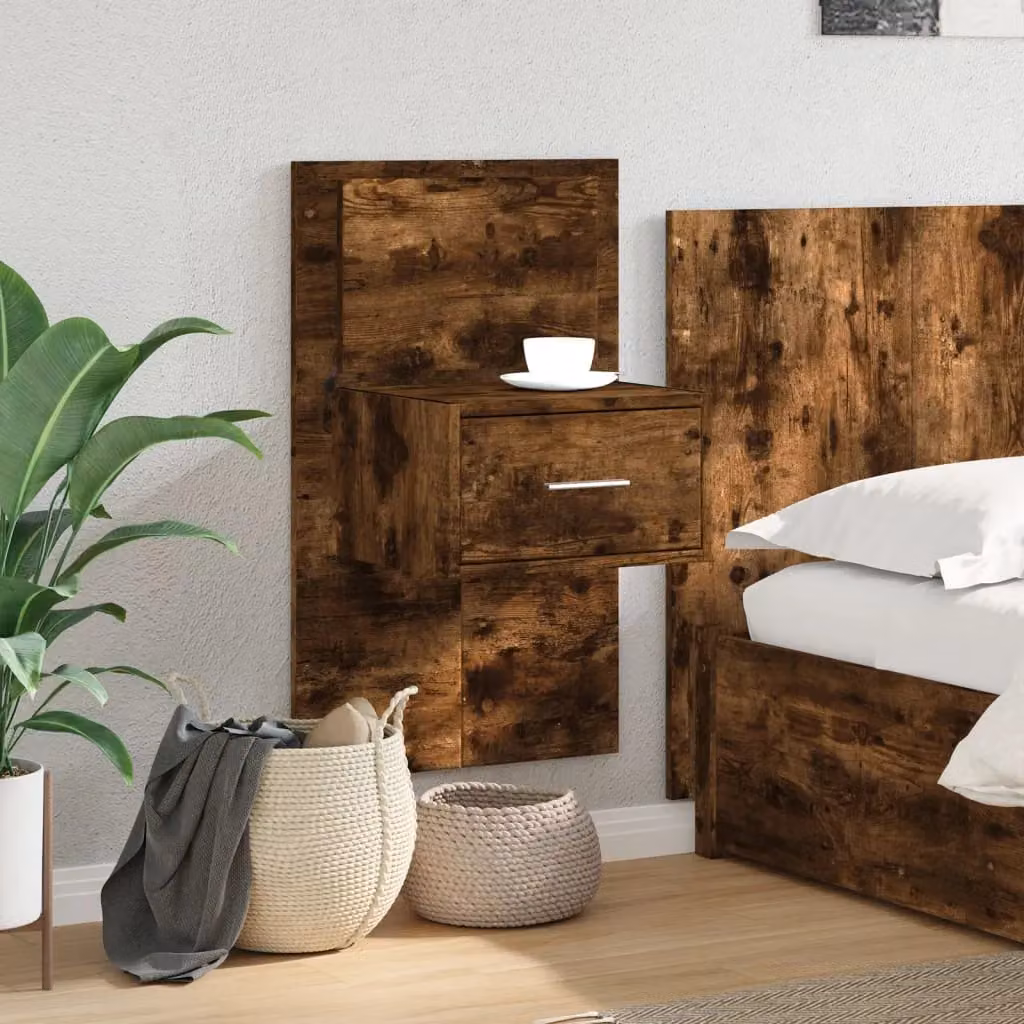 Berkfield Home Wall-mounted Bedside Cabinet with Integrated LED Lights in Smoked Oak Brown – 4