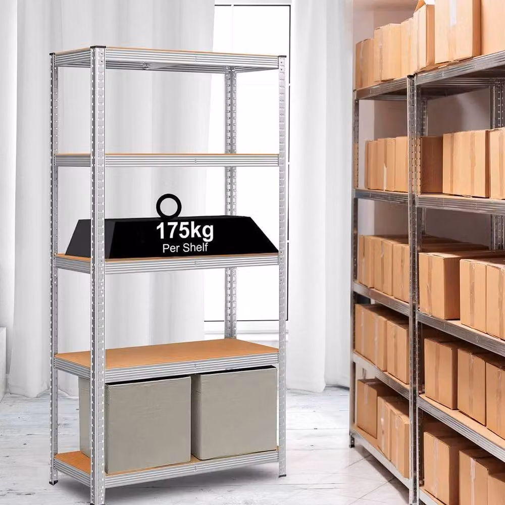 FLAVORA 5 Tier Heavy Duty Garage Storage Rack in Metallic Silver, H 180 x W 100 x D 52 cm – 3