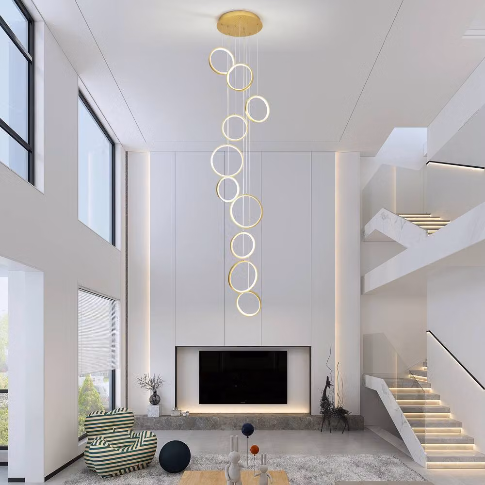 NIVOR 10 Ring LED High Ceiling Chandelier in Gold with Remote and Dimmable Control – 6