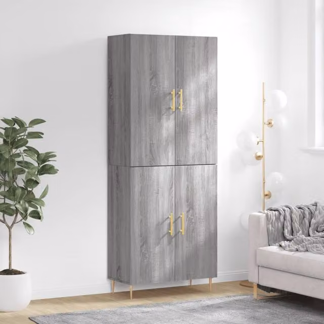 Berkfield Home Grey Sonoma Highboard in Engineered Wood, W: 69.5 cm, D: 34 cm, H: 180 cm